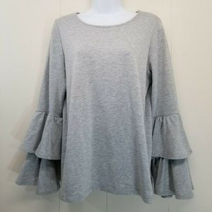 Anthropologie Pleione S Gray Top Bell Sleeves